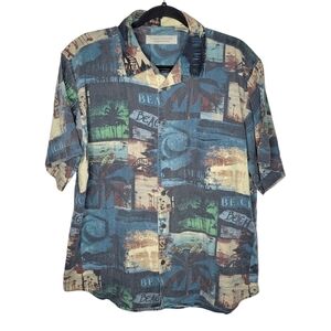 Vintage 90s Island Republic Beach Luau Tropical Night Hawaiian Button Down Shirt